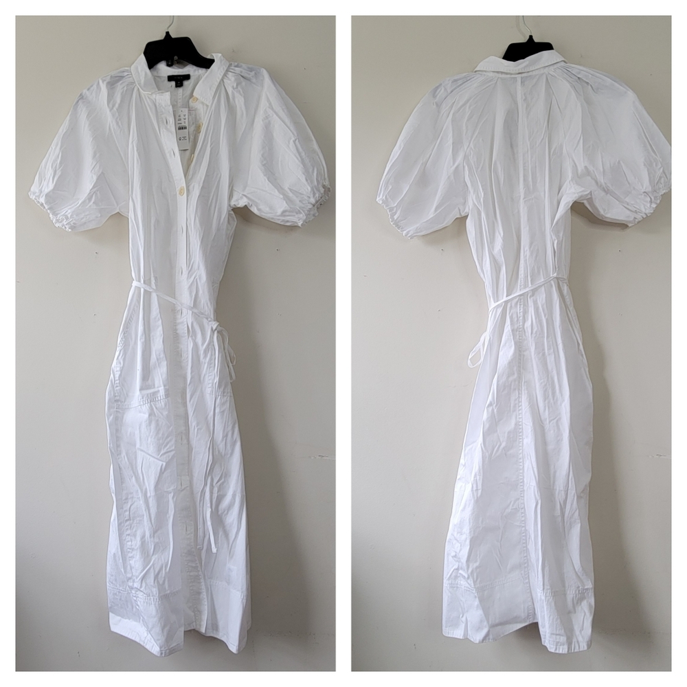 J. Crew Elegant White Midi Dress with Puff Sleeves